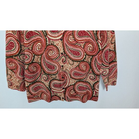 Talbots M 100% Italian Merino Wool Cardigan Sweater Top Paisley Quiet Luxury - Picture 4 of 8